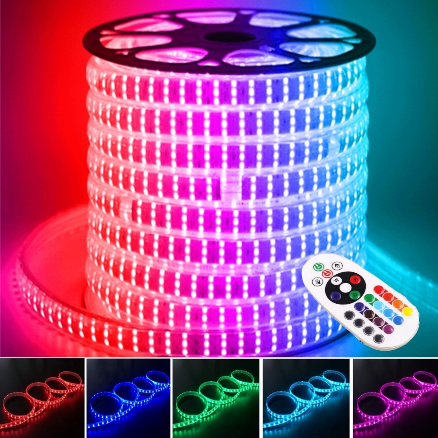 RGB LED Strip 5050 220V 240V 144LEDs/m IP65 Dimmable with Remote - House of LEDS