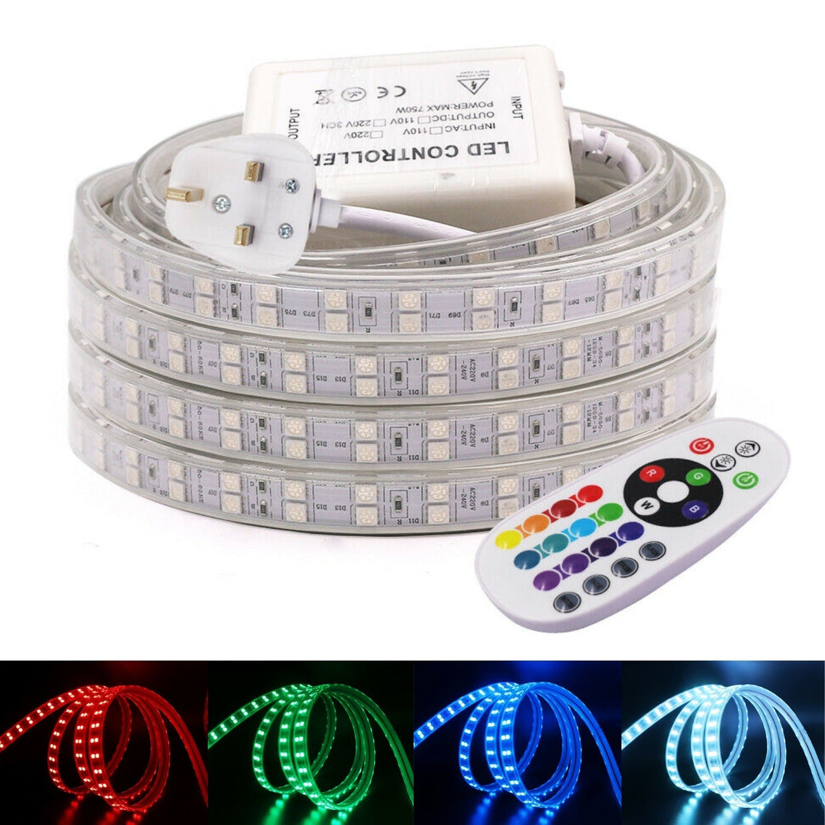 RGB LED Strip Light 220V 240V 120 LEDs/m IP65 Waterproof Full Kit - House of LEDS