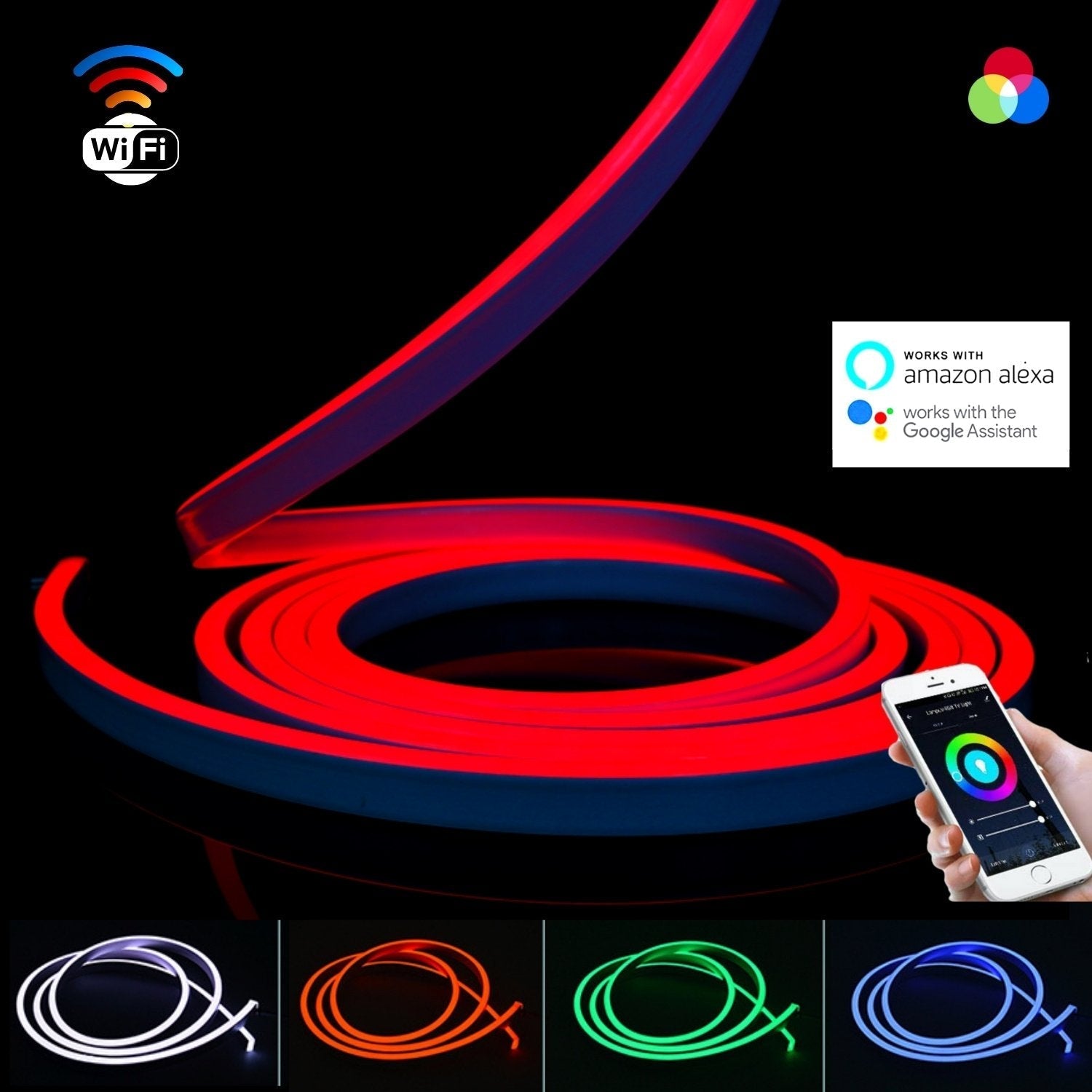 RGB Neon Flex 12V 8x18mm IP65 Waterproof WIFI Control works with Alexa & Google Home 5 Metre Kit - House of LEDS