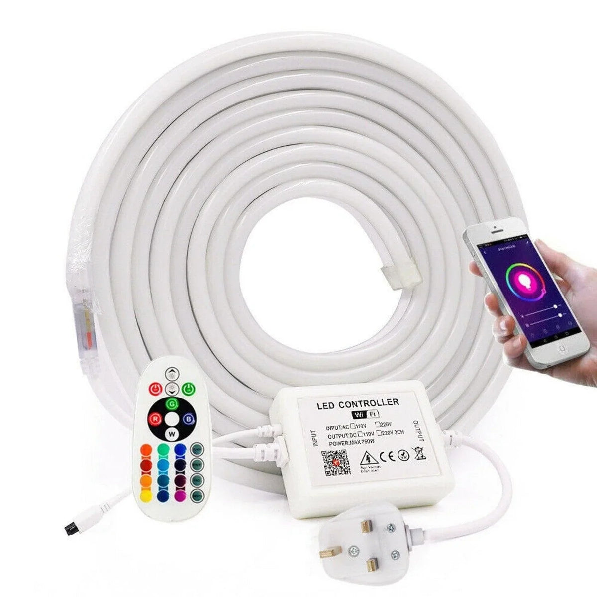 RGB Neon Flex 220V 240V 10x18mm IP65 Wireless WIFI App Control work with Google and Alexa — view 12 — House of LEDs UK