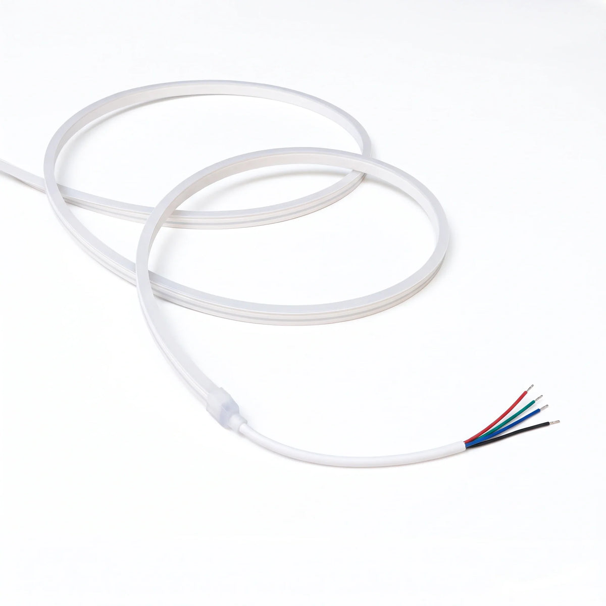 Unlit white RGB silicone neon flex coil with four-core power cable