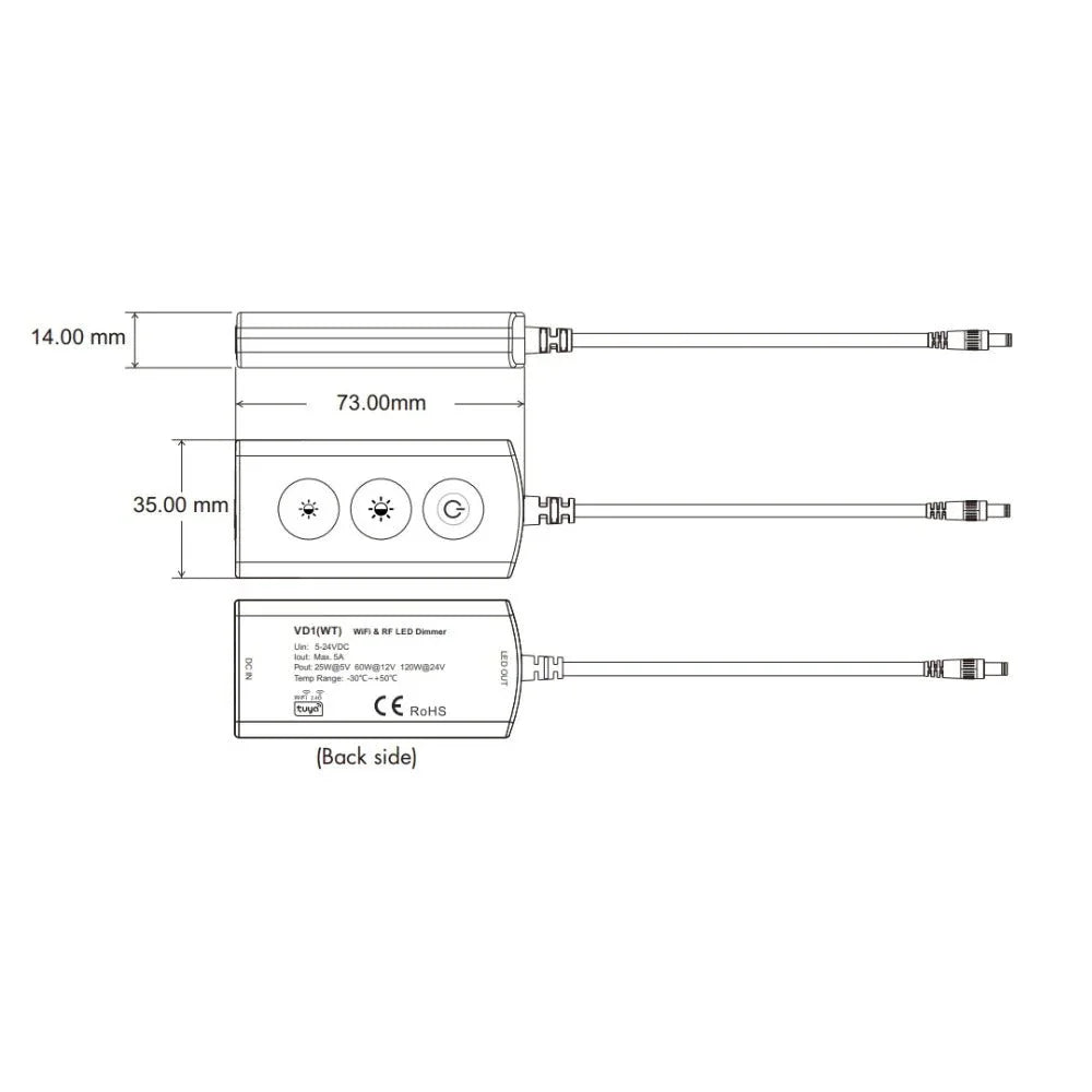 Single Colour 1CH*5A 5-24VDC WiFi & RF CV Controller VD1(WT) — view 4 — House of LEDs UK