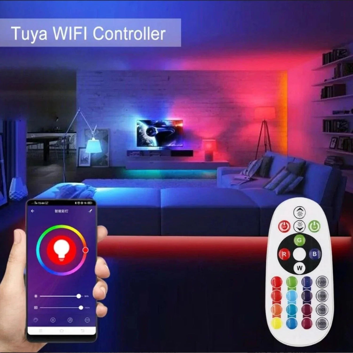 Single Colour Neon Flex AC 220 240V 8x16mm WIFI Dimmer Controller with 23-Key RF Remote Control 1500W for Brightness Adjustment — view 2 — House of LEDs UK