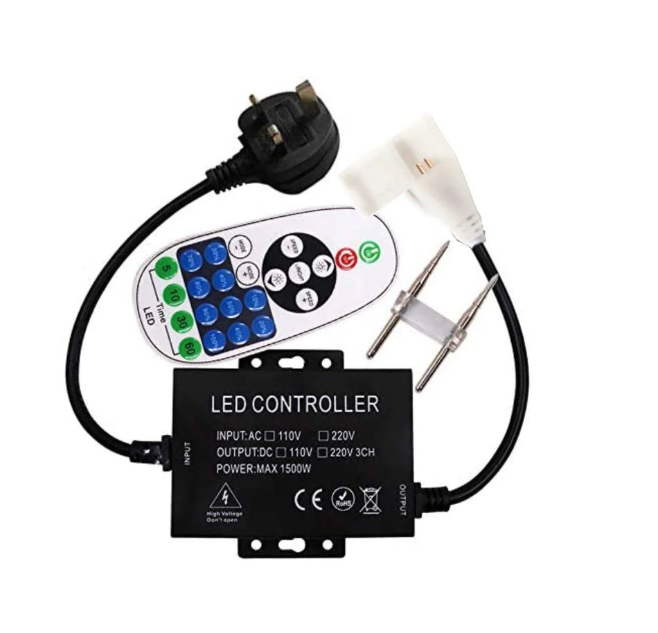 Single Colour Wireless Neon Flex AC 220 240V 8x16mm 23-Key RF Remote Control 1500W Dimmer Transformer for Brightness Adjustment — House of LEDs UK