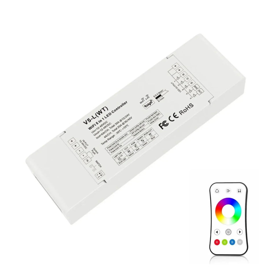Skydance 12-48VDC 5CH*6A WiFi & RF 5 in 1 LED Controller V5-L(WT) with R8 Remote — House of LEDs UK