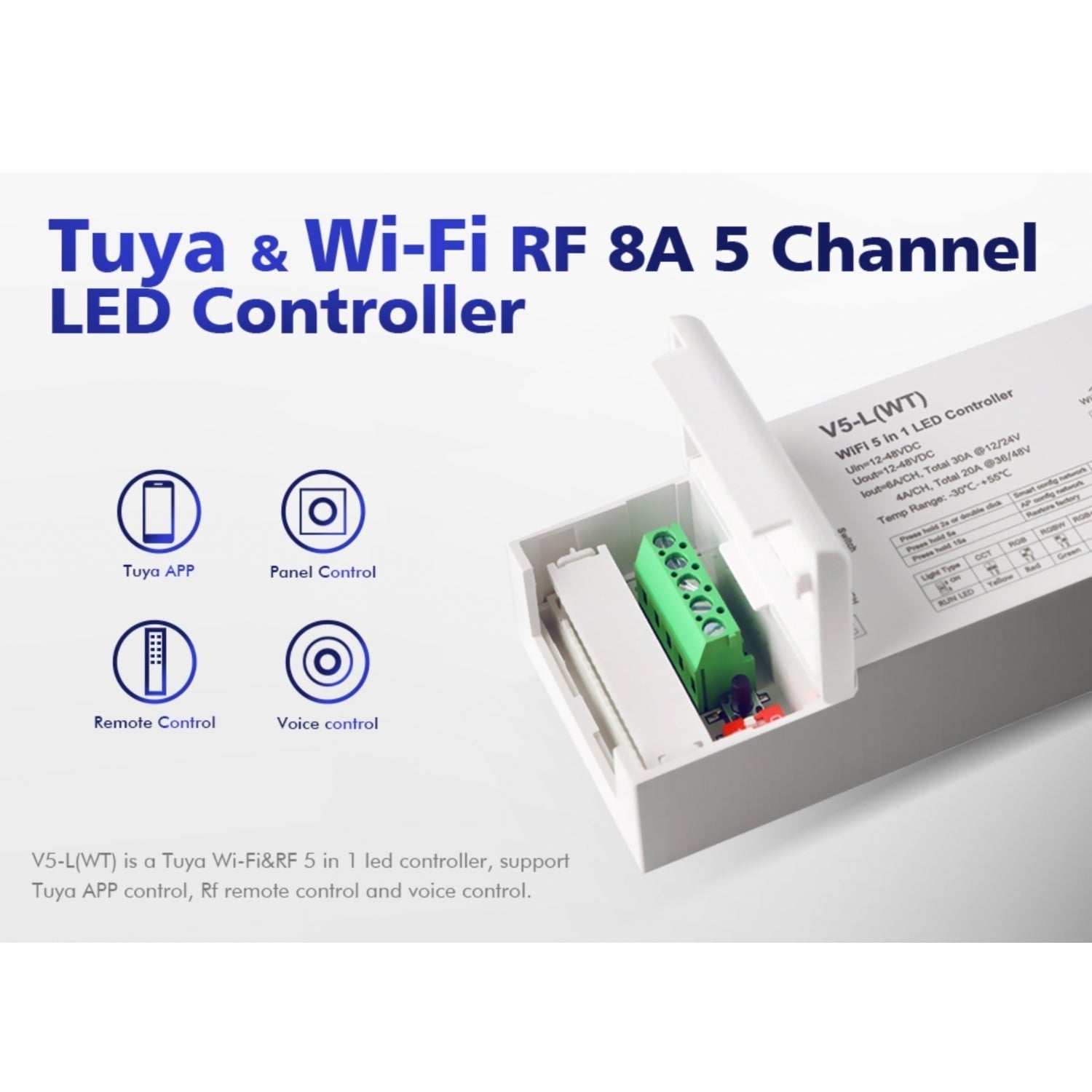 Skydance 12-48VDC 5CH*6A WiFi & RF 5 in 1 LED Controller V5-L(WT) with R8 Remote - House of LEDS