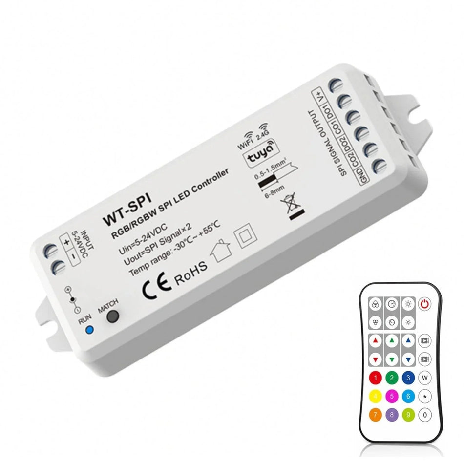 Skydance Digital Pixel RGB Controller 5-24VDC WiFi & RF RGB/RGBW SPI LED Controller WT-SPI (Tuya App) WS2811 with Remote — House of LEDs UK