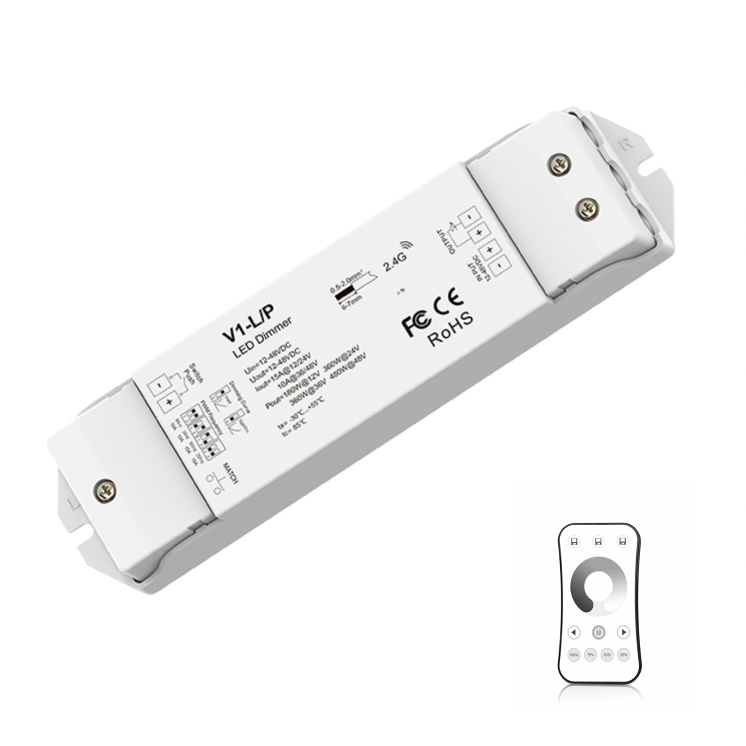 Skydance Single Colour 1CH*15A 12-48VDC CV Controller, Push-Dim V1-L/P with R6-1 Remote - House of LEDS