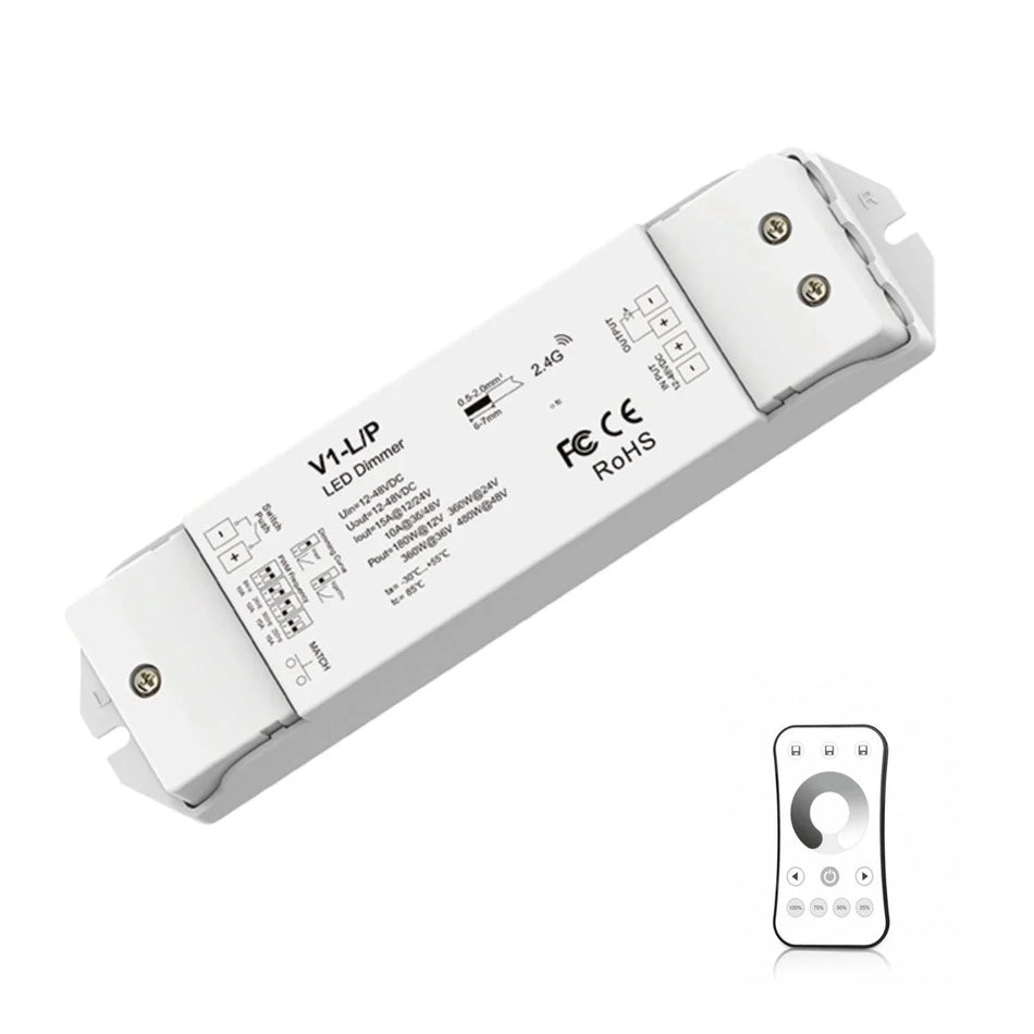 Skydance Single Colour 1CH*15A 12-48VDC CV Controller, Push-Dim V1-L/P with R6-1 Remote — House of LEDs UK