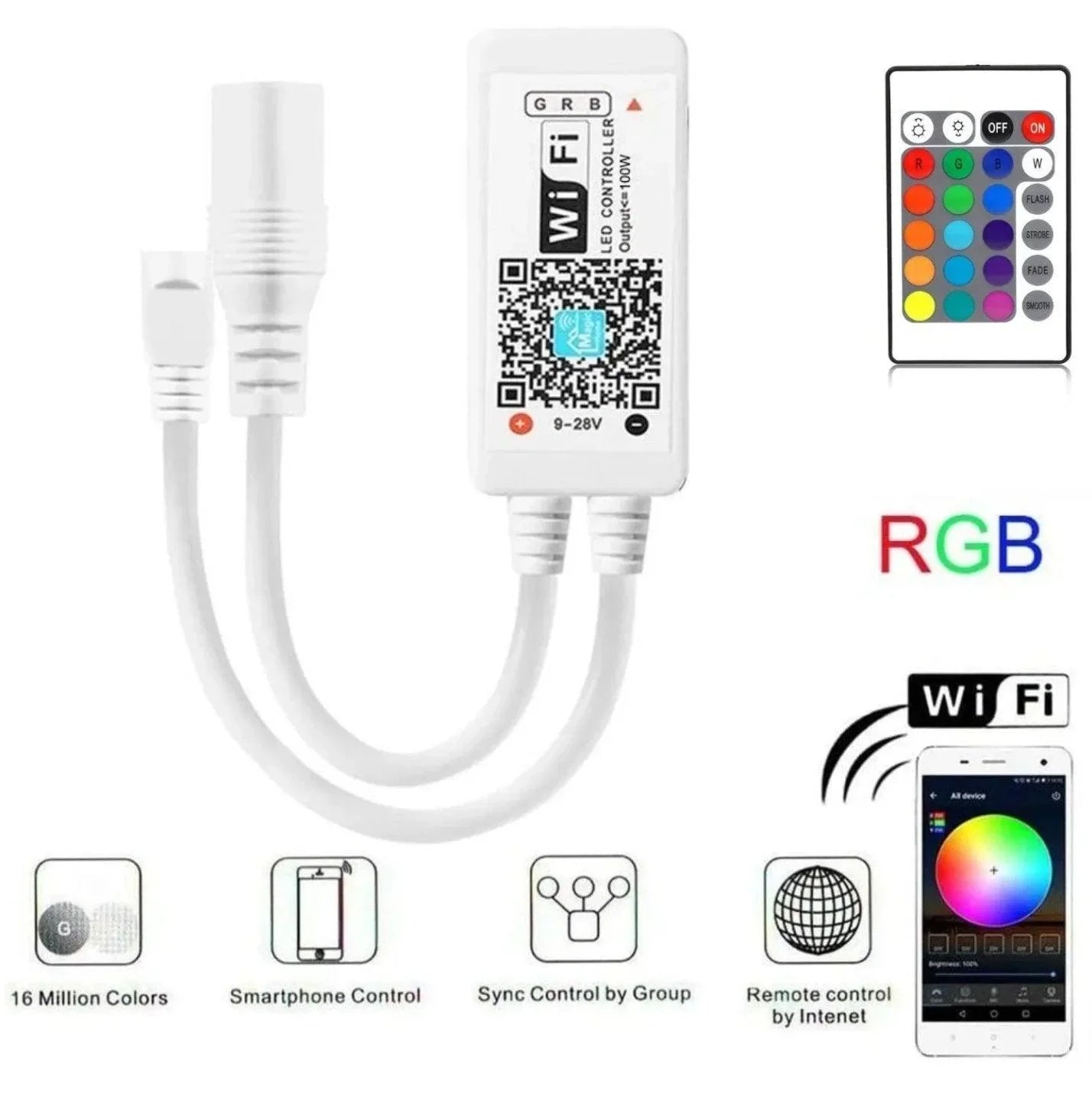 Smart WiFi IR Controller for RGB Led Strip Light with 21 Keys Remote, Compatible with Alexa & Google — view 4 — House of LEDs UK