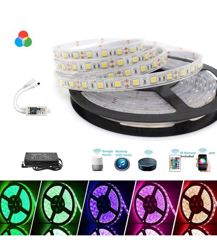 SMD5050 WiFi Wireless Control RGB LED Strip 12V IP65 Waterproof 150LED 5m Full Kit Compatible with Alexa and Google Home - House of LEDS