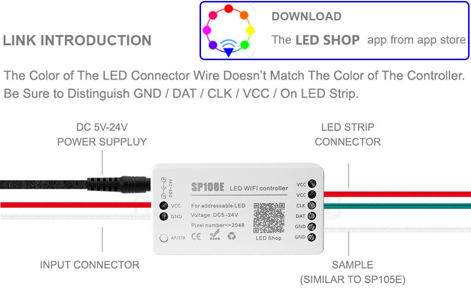 SP108E WiFi Controller DC 5V-24V for SK6812 SK6812-RGBW WS2812 WS2813 WS2811 AL2815 Digital Pixel Strip Light & Neon Flex - House of LEDS