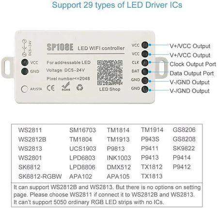 SP108E WiFi Controller DC 5V-24V for SK6812 SK6812-RGBW WS2812 WS2813 WS2811 AL2815 Digital Pixel Strip Light &  Neon Flex — view 4 — House of LEDs UK