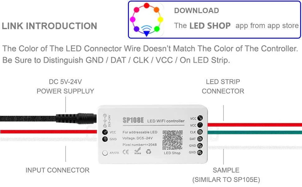 SP108E WiFi Controller DC 5V-24V for SK6812 SK6812-RGBW WS2812 WS2813 WS2811 AL2815 Digital Pixel Strip Light &  Neon Flex — view 11 — House of LEDs UK