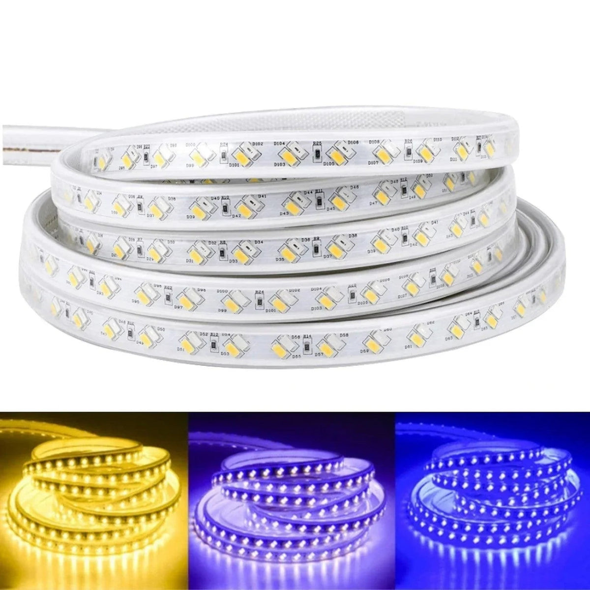 Tricolour LED Strip Light 220V 240V 5730 Warm White, Blue, Purple IP65 120LED/m Kit — House of LEDs UK