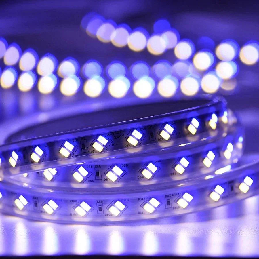 Tricolour LED Strip Light 220V 240V 5730 Warm White, Blue, Purple IP65 120LED/m Kit — view 4 — House of LEDs UK