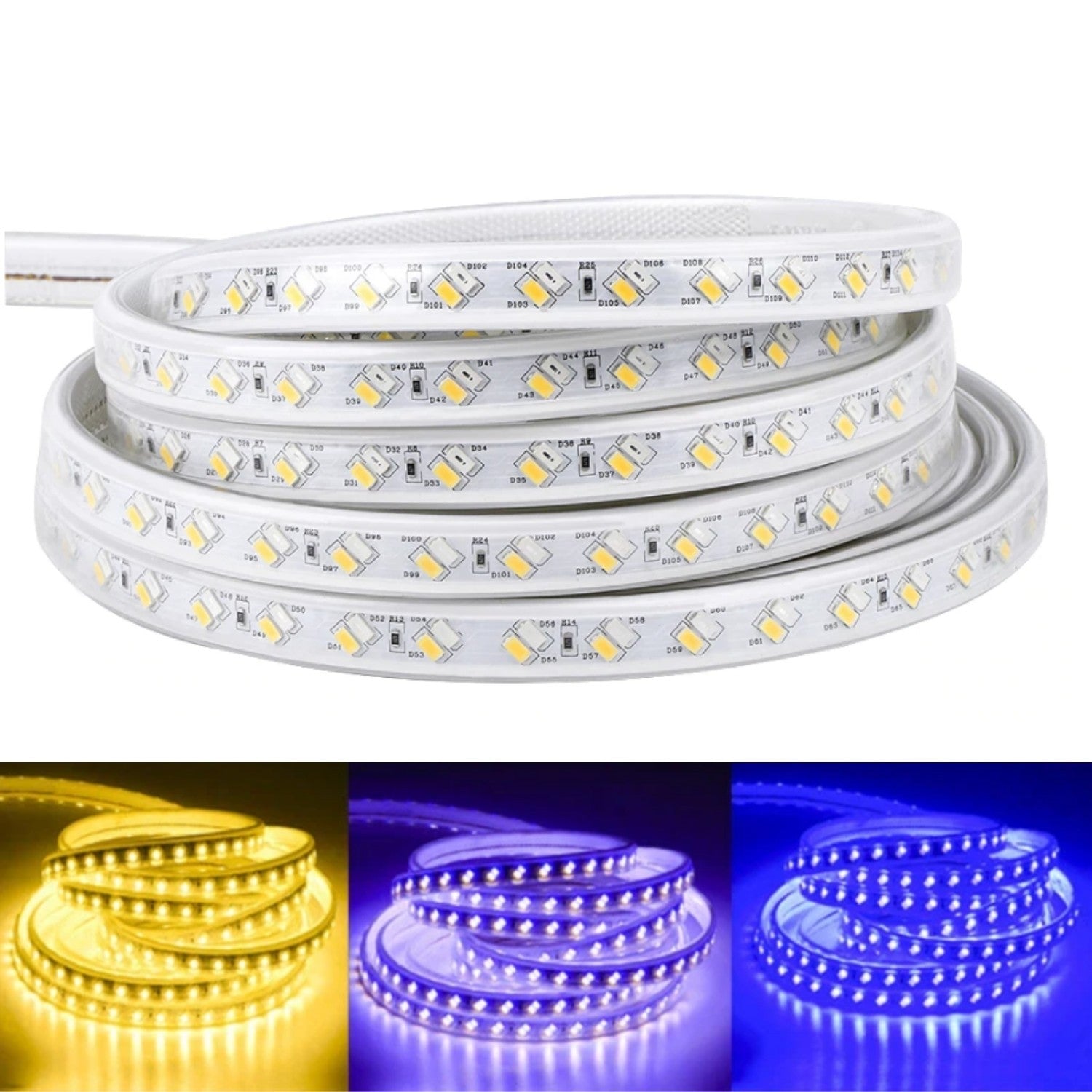 Tricolour LED Strip Light 220V 240V 5730 Warm White, Blue, Purple IP65 120LED/m Kit - House of LEDS