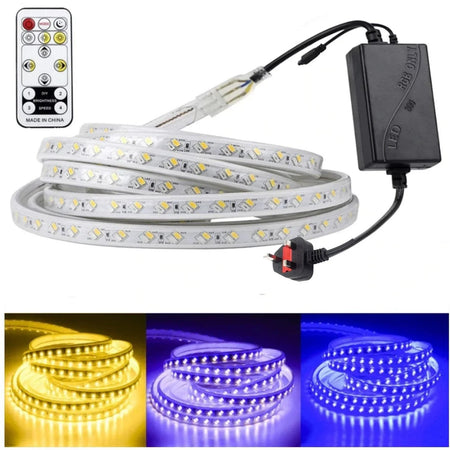 Tricolour LED Strip Light 220V 240V 5730 Warm White, Blue, Purple IP65 120LED/m Kit — view 5 — House of LEDs UK