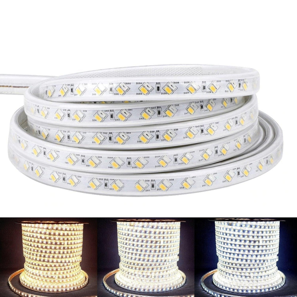 Tricolour LED Strip Light 220V 240V 5730 Warm White, Natural White, Cool White IP65 120LED/m Kit — House of LEDs UK