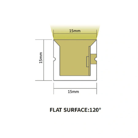 15×15mm side-bend LED Neon Flex cross-section and flat emitting face