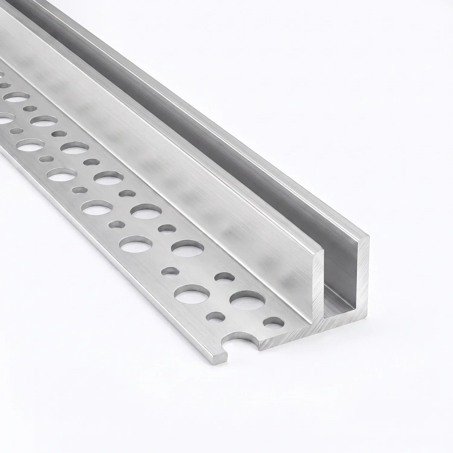 Raised view of the tile-in profile and its perforated mounting flange