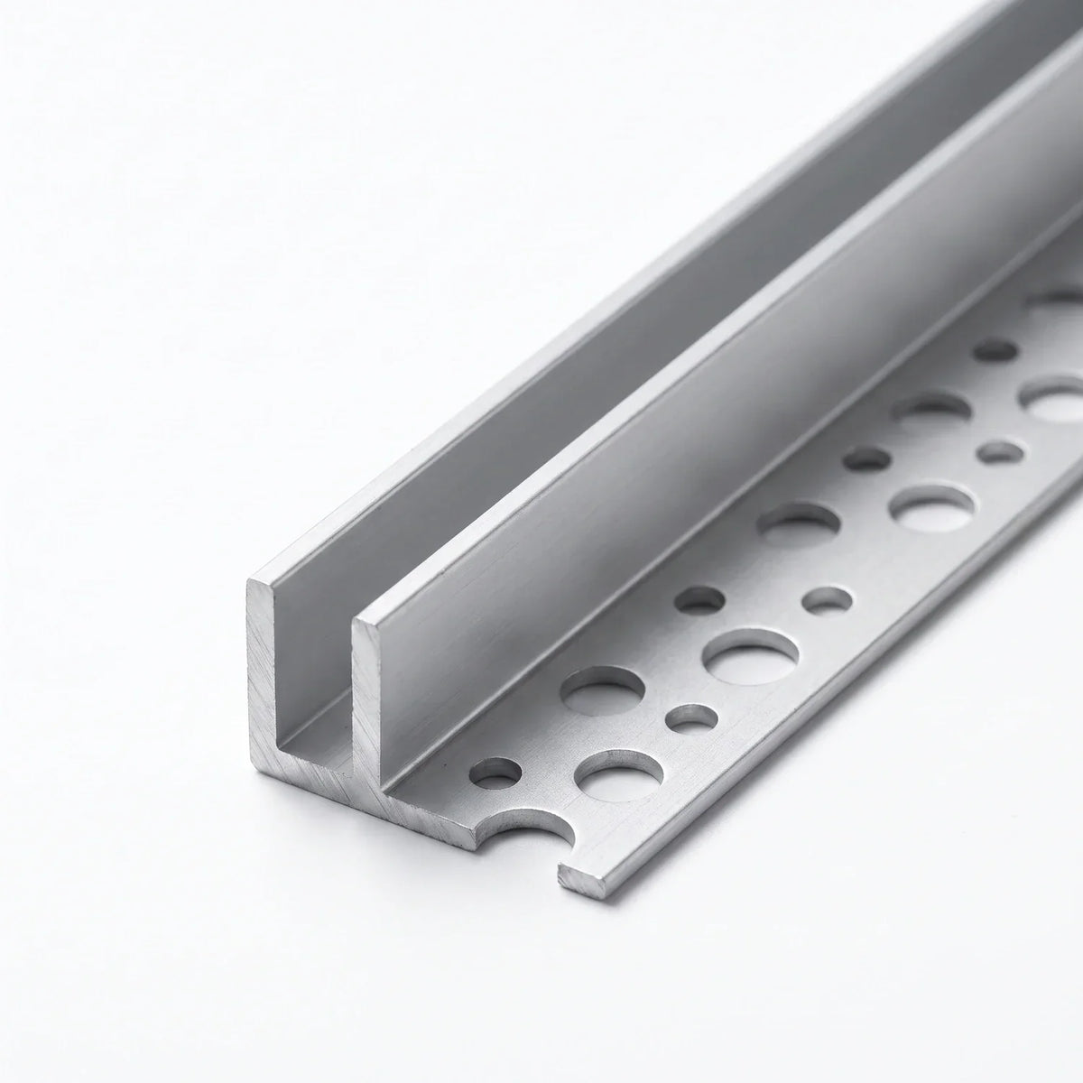 Close view of the straight tile-in aluminium profile for 10×10mm Neon Flex