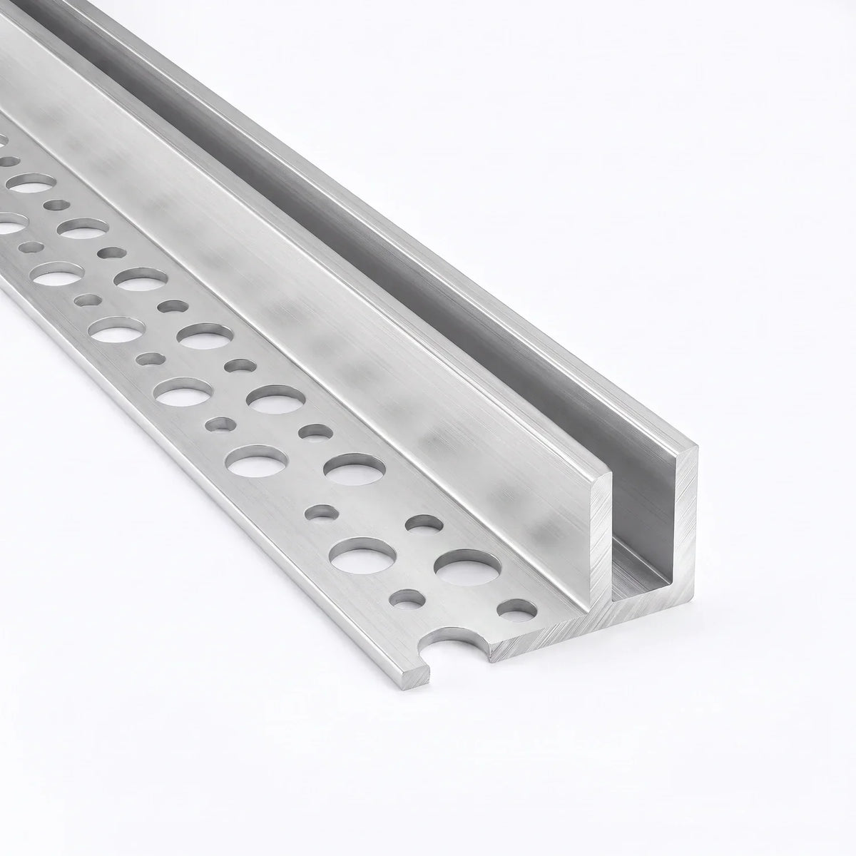 Raised view of the tile-in profile and its perforated mounting flange