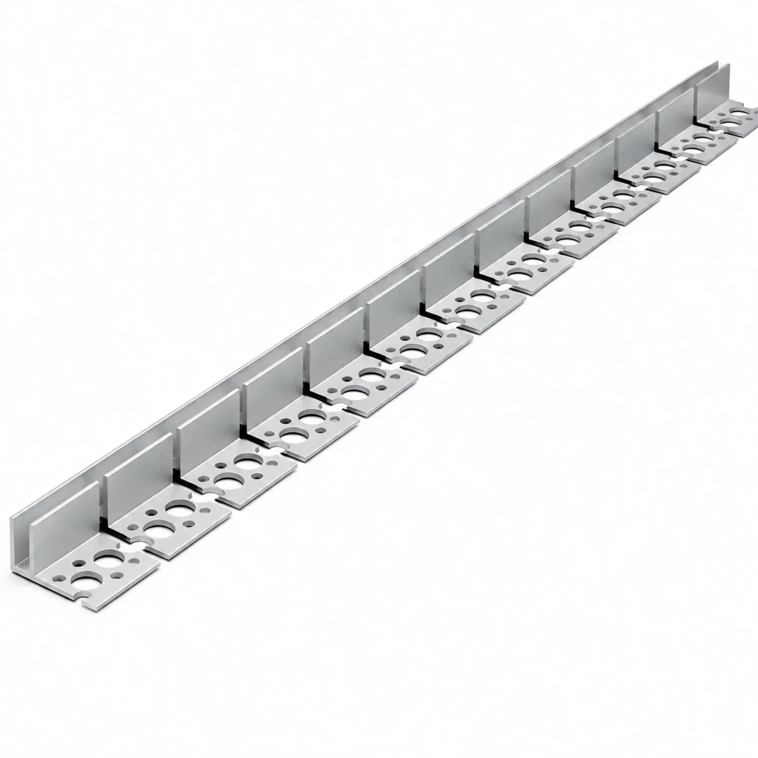 Long view of the segmented bendable tile-in profile for 10×10mm Neon Flex