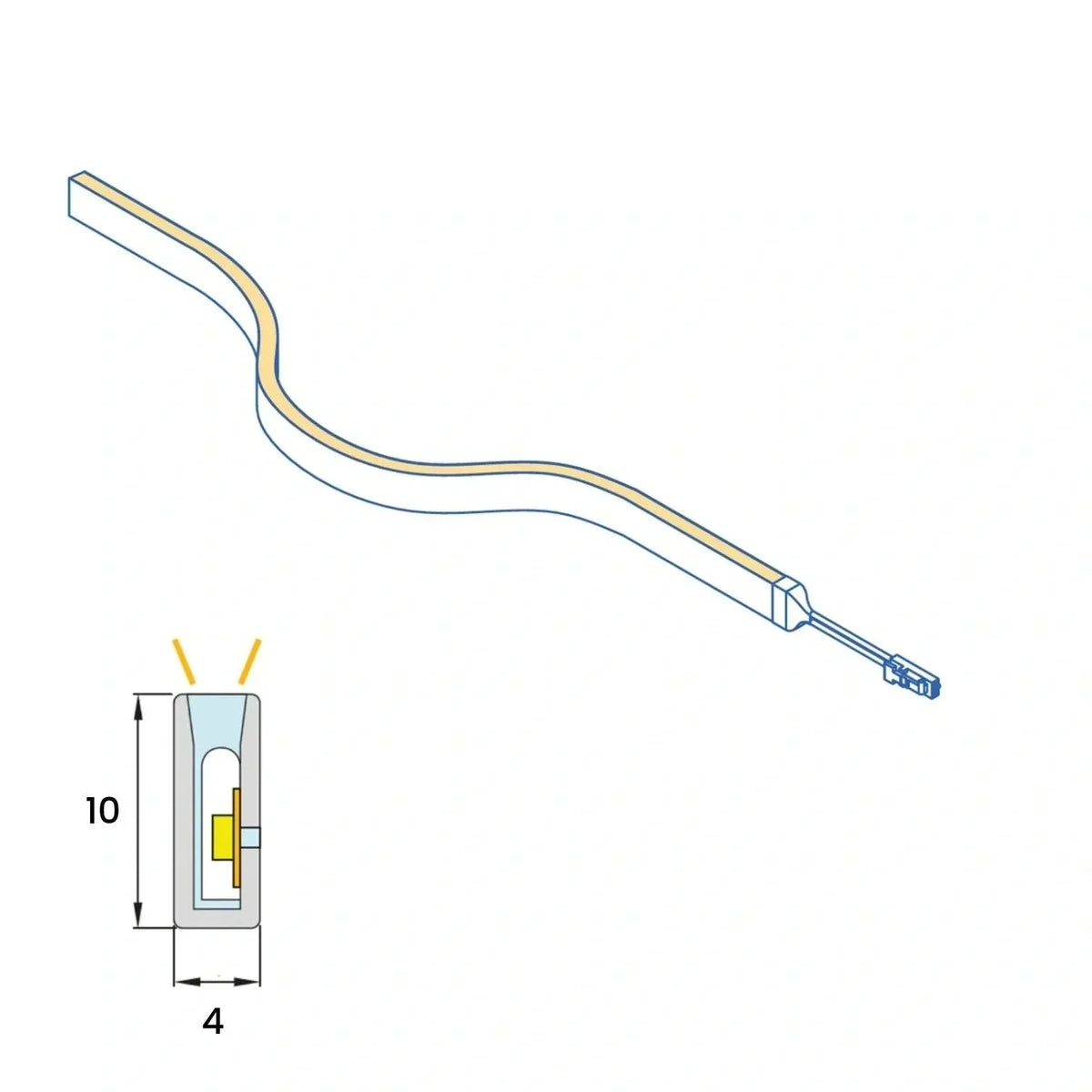 Cutaway diagram of 4×10mm Mini Neon Flex showing the body depth and internal emitter