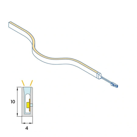 Cutaway diagram of 4×10mm Mini Neon Flex showing the body depth and internal emitter