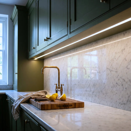 4000K 4×8mm Mini Neon Flex lighting a kitchen worktop, under-cabinet installation illustration