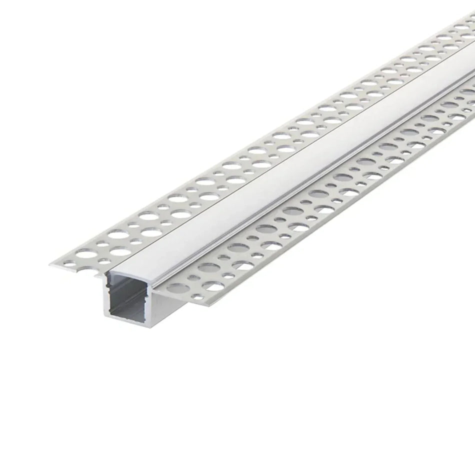1 metre plaster-in LED profile 55.5x13mm in silver aluminium with opal cover