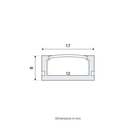 Cross-section of 17x8mm surface LED profile with 12mm internal channel