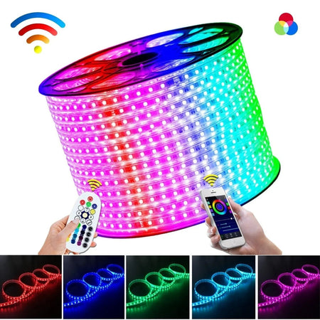 RGB LED Strip 220V 240V 60LEDs/m IP65 Wireless Bluetooth App Control with Remote — view 2 — House of LEDs UK