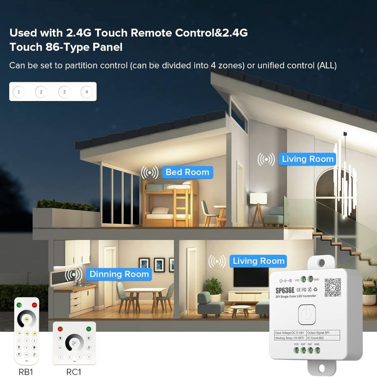 Wall Panel Controller for SP636E DC5 - 24V Addressable LED Strip Controller - House of LEDS