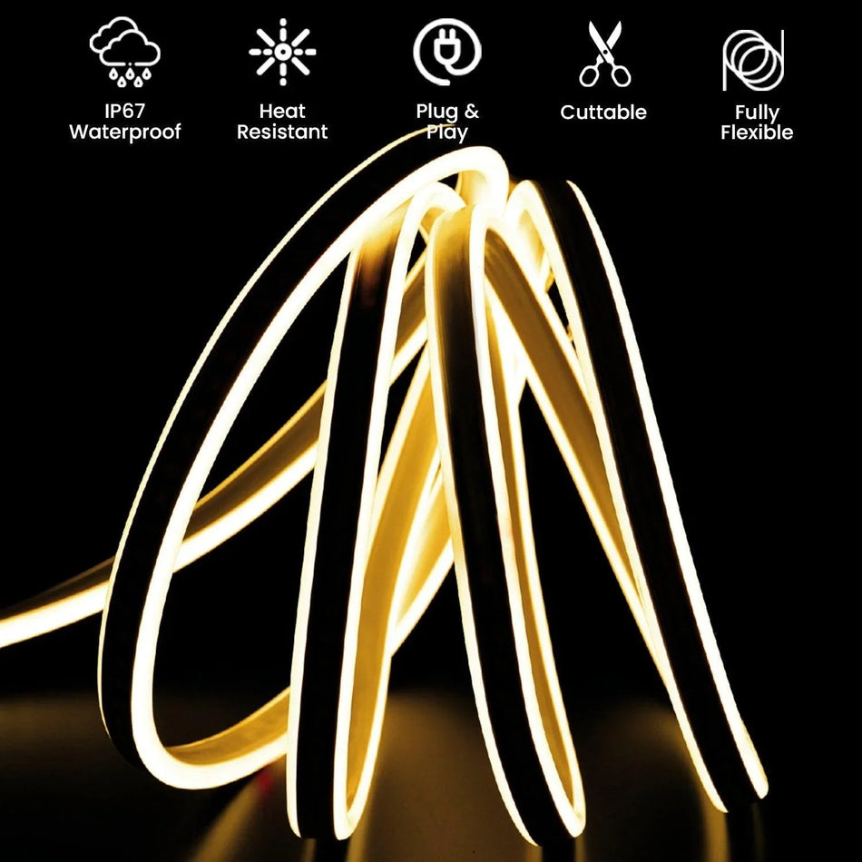 Warm White LED Neon Flex Double Side 220V 240V 120LED/m 8x16mm IP67 Waterproof Full Kit — House of LEDs UK