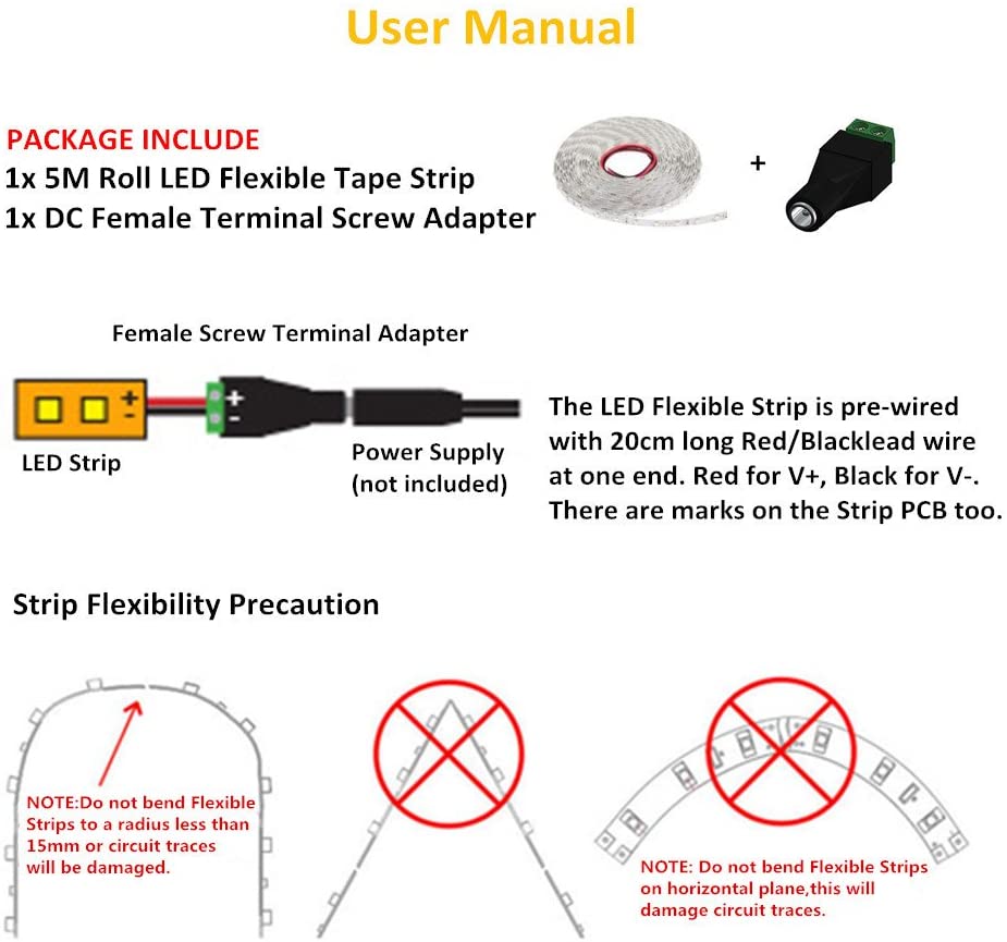 Warm White LED Strip 12V IP65 Waterproof 60LED/m 5 metre with 3M Adhesive Tape Full Kit - House of LEDS