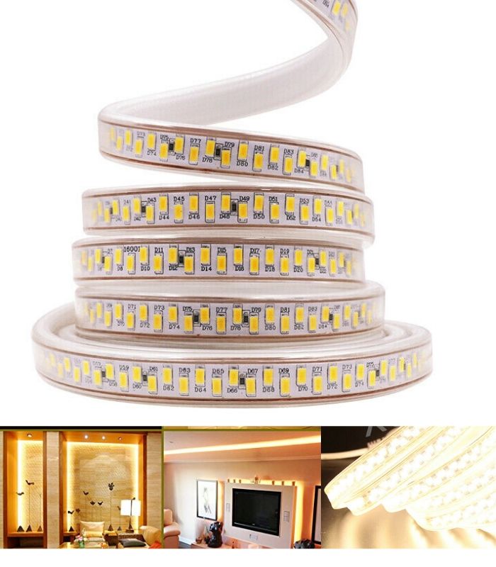 Warm White LED Strip 220V 240V 180LEDs/m SMD5730 IP65 with UK Plug - House of LEDS