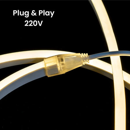 Warm White LED Neon Flex AC 220V 240V 8x16mm 120LEDs/m IP65 Waterproof with UK Plug - ATOM LED
