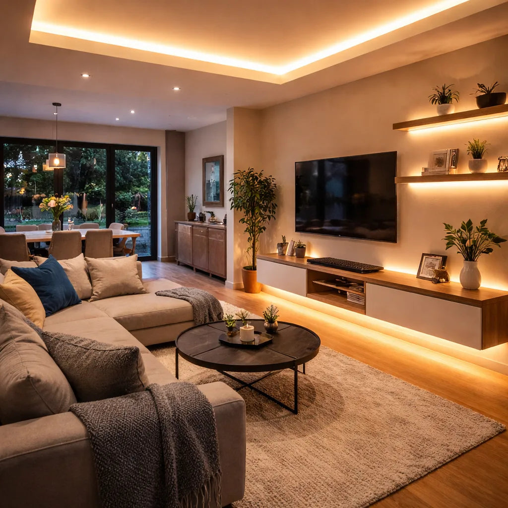 Indirect LED coving lighting around a ceiling