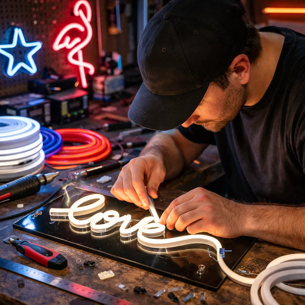 Bespoke LED neon signage in a commercial setting