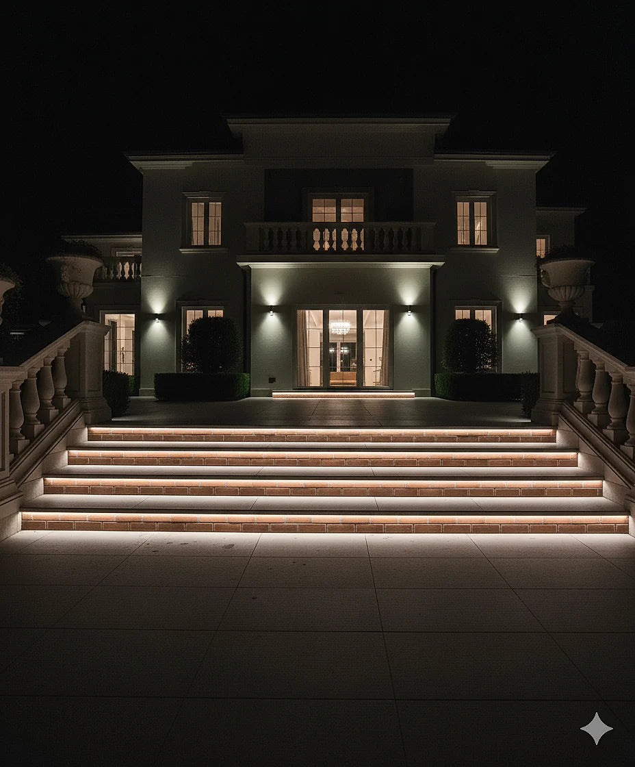 LED lighting installed beneath stair treads