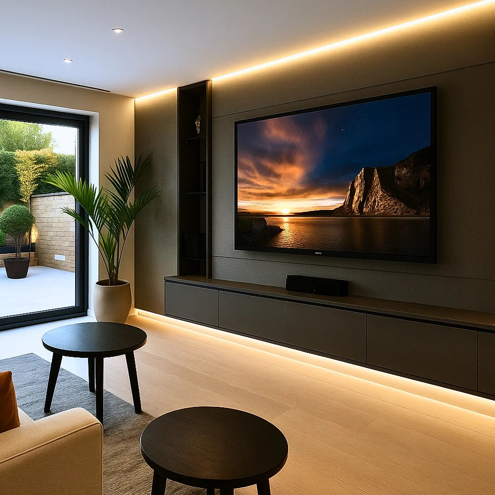 Warm white LED strip light installed in an interior detail