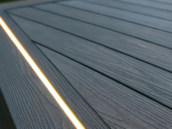 Warm white LED lighting around decking edges