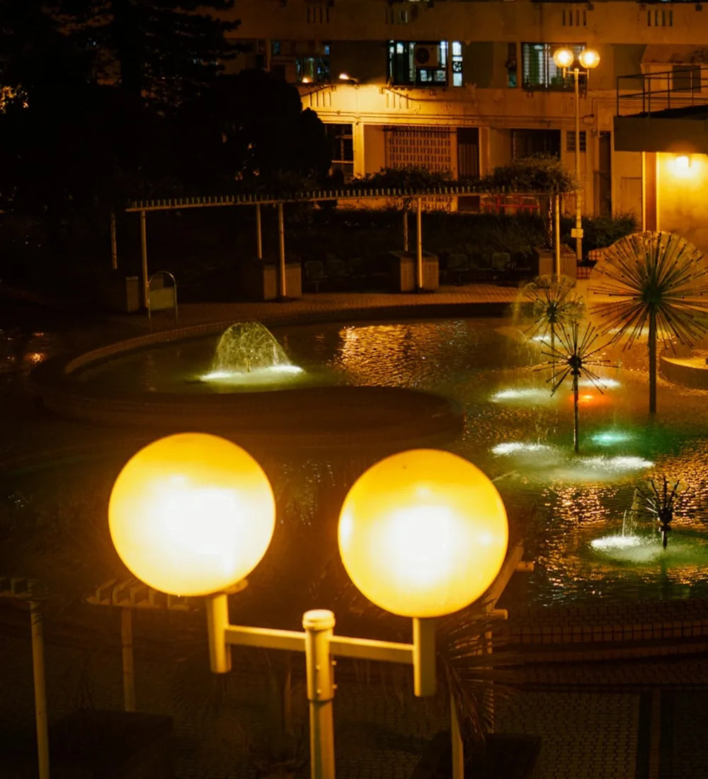 IP68 LED lighting around a pond and water feature